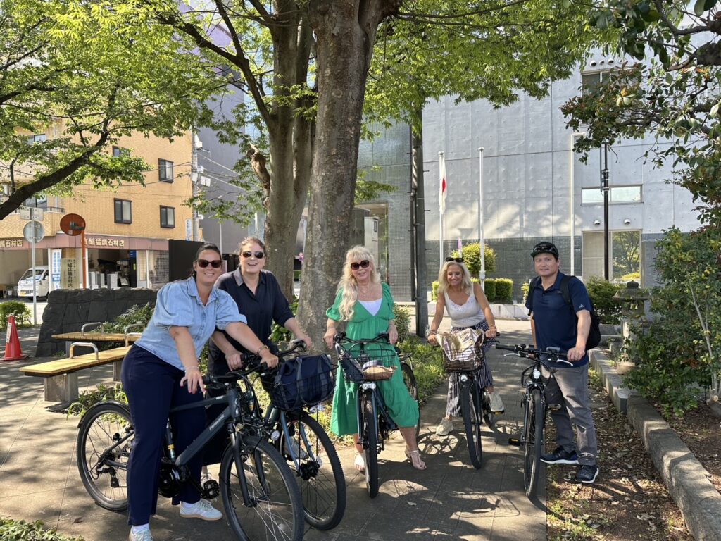 Tourists enjoying a Tokyo bike tour from Aoyama